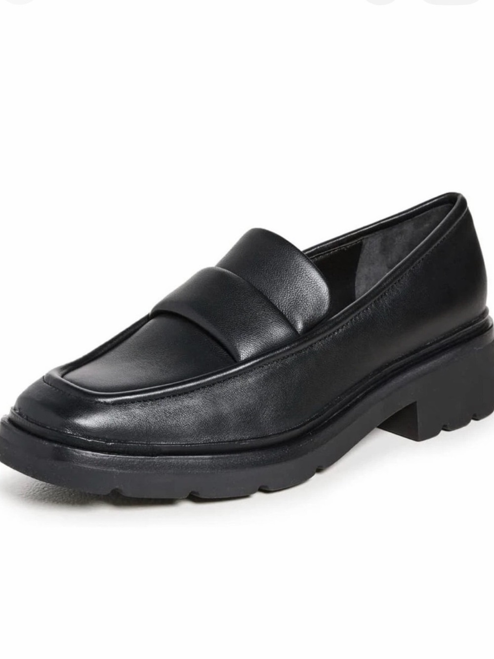 $350 Vince Women's Robin Loafers Black Leather Lug Sole Heel Slip On 5 35